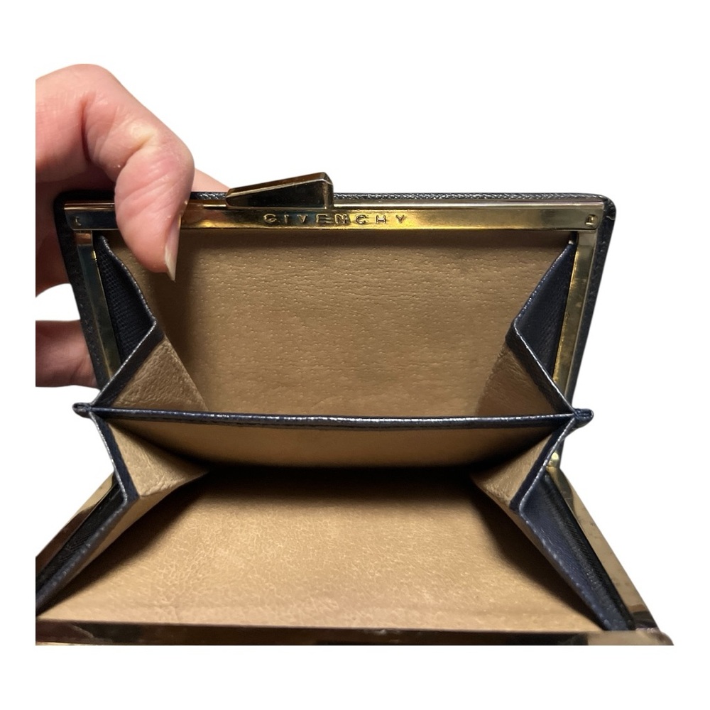 Vintage Givenchy Paris Framed Kiss Lock Wallet Navy Black Saffiano Leather Gold - Picture 10 of 14